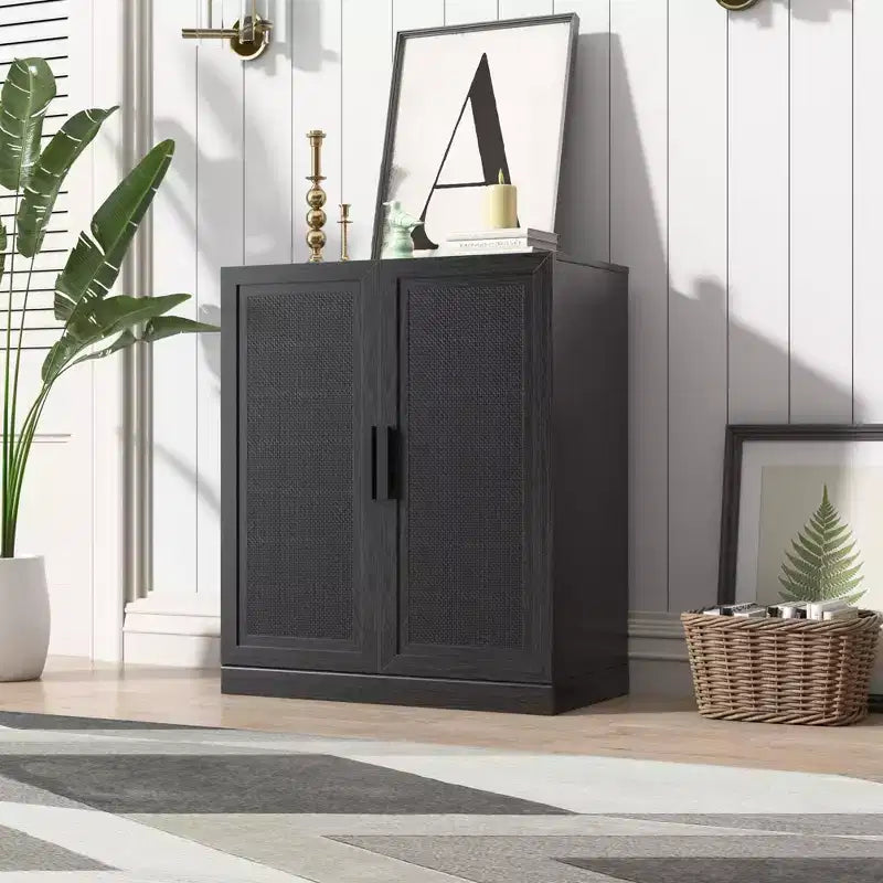 PexFix 36 Modular Sideboard Cabinet with Storage Modern Farmhouse Buffet Cabinet with Rattan Doors for Living Room Kitchen Dining Room Entryway Black
