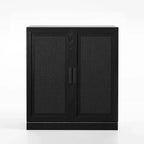 PexFix 36 Bahut modulable avec rangement, buffet de ferme moderne avec portes en rotin pour salon, cuisine, salle à manger, entrée Noir