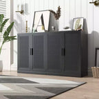 PexFix 36 Bahut modulable avec rangement, buffet de ferme moderne avec portes en rotin pour salon, cuisine, salle à manger, entrée Noir