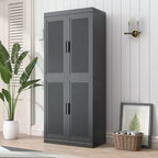 PexFix 36 Bahut modulable avec rangement, buffet de ferme moderne avec portes en rotin pour salon, cuisine, salle à manger, entrée Noir