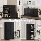 PexFix 36 Bahut modulable avec rangement, buffet de ferme moderne avec portes en rotin pour salon, cuisine, salle à manger, entrée Noir