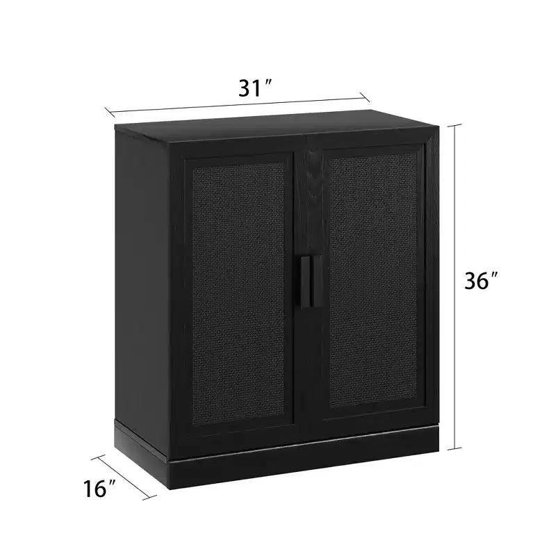 PexFix 36 Bahut modulable avec rangement, buffet de ferme moderne avec portes en rotin pour salon, cuisine, salle à manger, entrée Noir