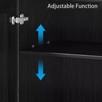 PexFix 36 Bahut modulable avec rangement, buffet de ferme moderne avec portes en rotin pour salon, cuisine, salle à manger, entrée Noir