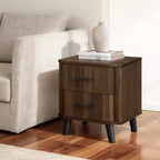LuxenHome Table de Chevet Moderne du Milieu du Siècle, Table de Chevet en Noyer de 20 po avec Bord Courbé, Table de Chevet Marron Foncé avec Tiroirs