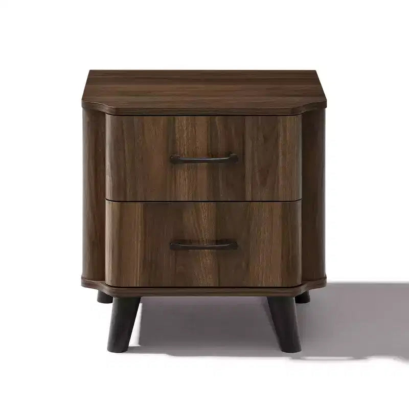 LuxenHome Table de Chevet Moderne du Milieu du Siècle, Table de Chevet en Noyer de 20 po avec Bord Courbé, Table de Chevet Marron Foncé avec Tiroirs