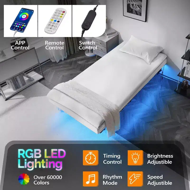 Cadre de Lit VINGLI Jumeau avec Station de Recharge USB/Lumières LED, Noir