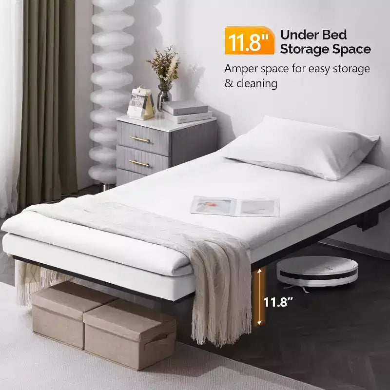 Cadre de Lit VINGLI Jumeau avec Station de Recharge USB/Lumières LED, Noir