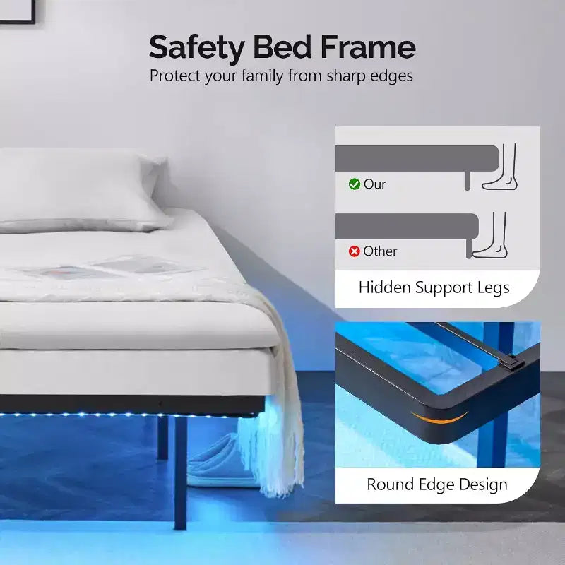 Cadre de Lit VINGLI Jumeau avec Station de Recharge USB/Lumières LED, Noir