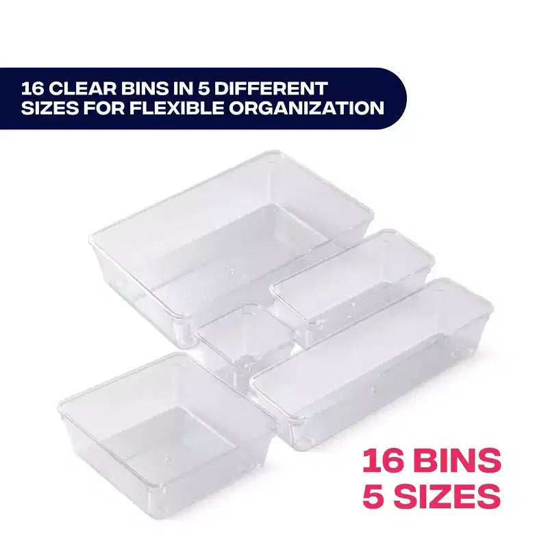 Tendance Actuelle : Ensemble de 16 Organiseurs de Tiroirs Transparents pour Salle de Bain, Cuisine et Bureau