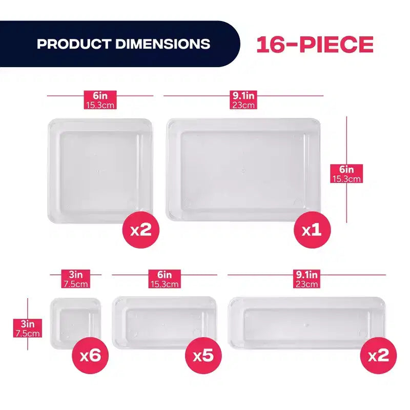 Tendance Actuelle : Ensemble de 16 Organiseurs de Tiroirs Transparents pour Salle de Bain, Cuisine et Bureau