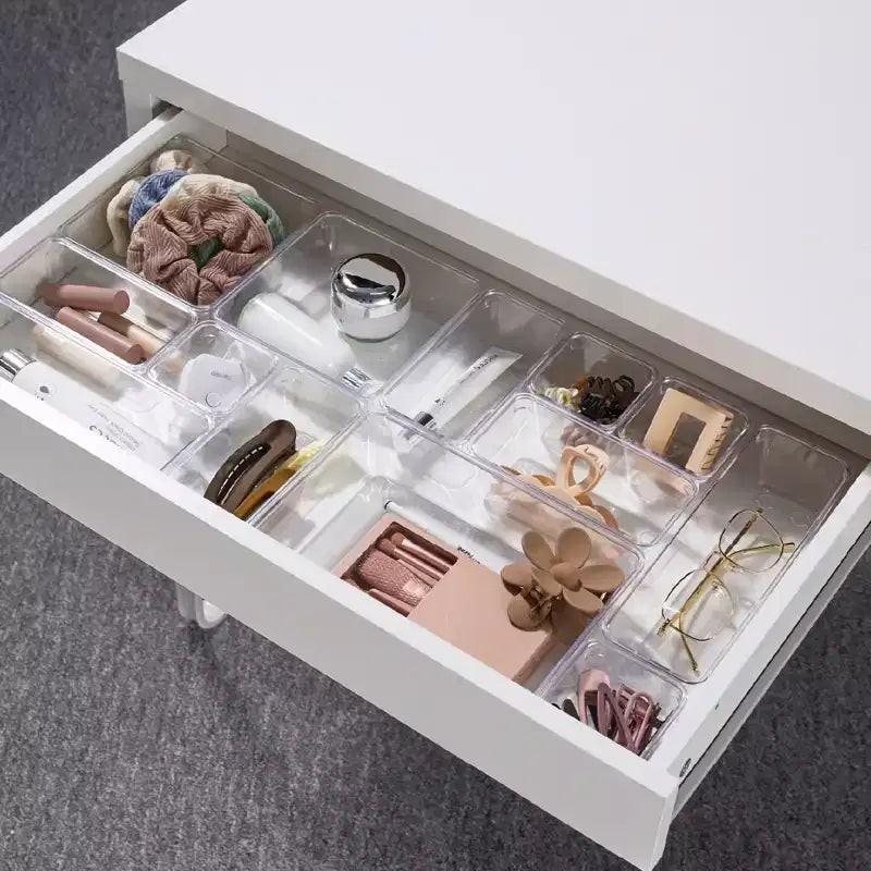 Tendance Actuelle : Ensemble de 16 Organiseurs de Tiroirs Transparents pour Salle de Bain, Cuisine et Bureau
