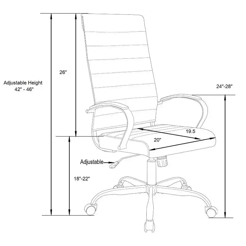 Chaises de bureau de direction HomeStock, hauteur réglable, 96,52 cm, assise en similicuir marron, avec roulettes