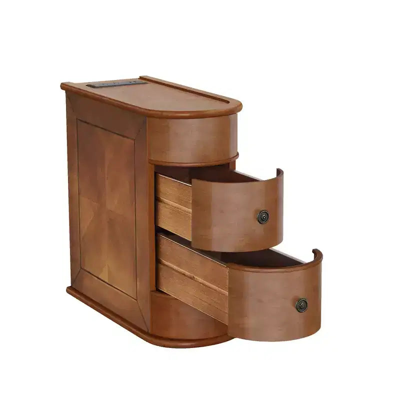 Table d'appoint avec station de recharge, Table d'appoint de canapé avec tiroirs, Table d'appoint de chevet, Aucun assemblage requis, Noyer - ModernLuxe