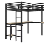 Lit mezzanine Whisen Twin en métal en forme de L avec étagères de rangement, 2 bureaux intégrés - Noir