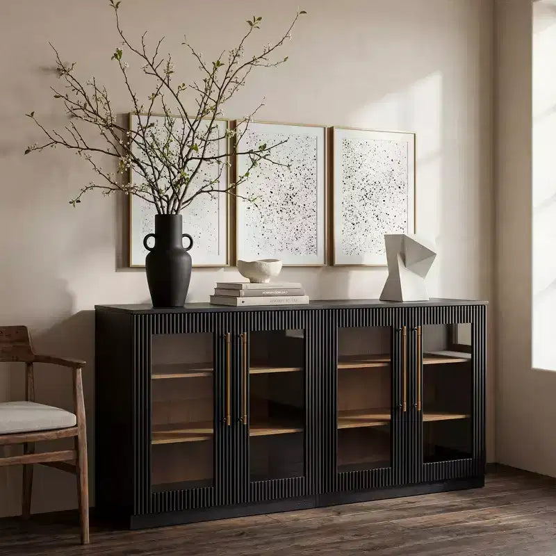 Morden Fort Buffet Bas Blanc 2 Portes, Meuble de Rangement Modulable, Console avec Portes Arquées Symétriques pour Salle à Manger, Salon