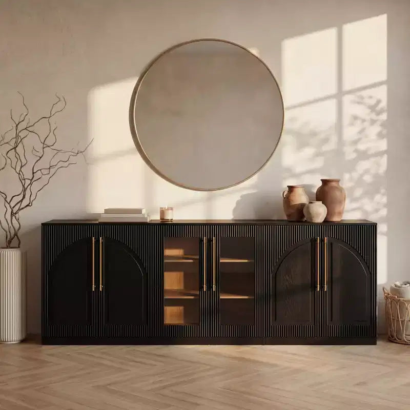 Morden Fort Buffet Bas Blanc 2 Portes, Meuble de Rangement Modulable, Console avec Portes Arquées Symétriques pour Salle à Manger, Salon