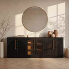 Morden Fort Buffet Bas Blanc 2 Portes, Meuble de Rangement Modulable, Console avec Portes Arquées Symétriques pour Salle à Manger, Salon