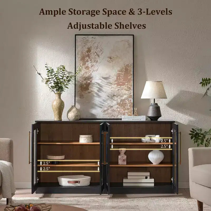 Morden Fort Buffet Bas Blanc 2 Portes, Meuble de Rangement Modulable, Console avec Portes Arquées Symétriques pour Salle à Manger, Salon