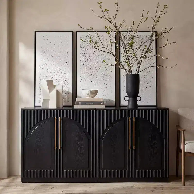 Morden Fort Buffet Bas Blanc 2 Portes, Meuble de Rangement Modulable, Console avec Portes Arquées Symétriques pour Salle à Manger, Salon