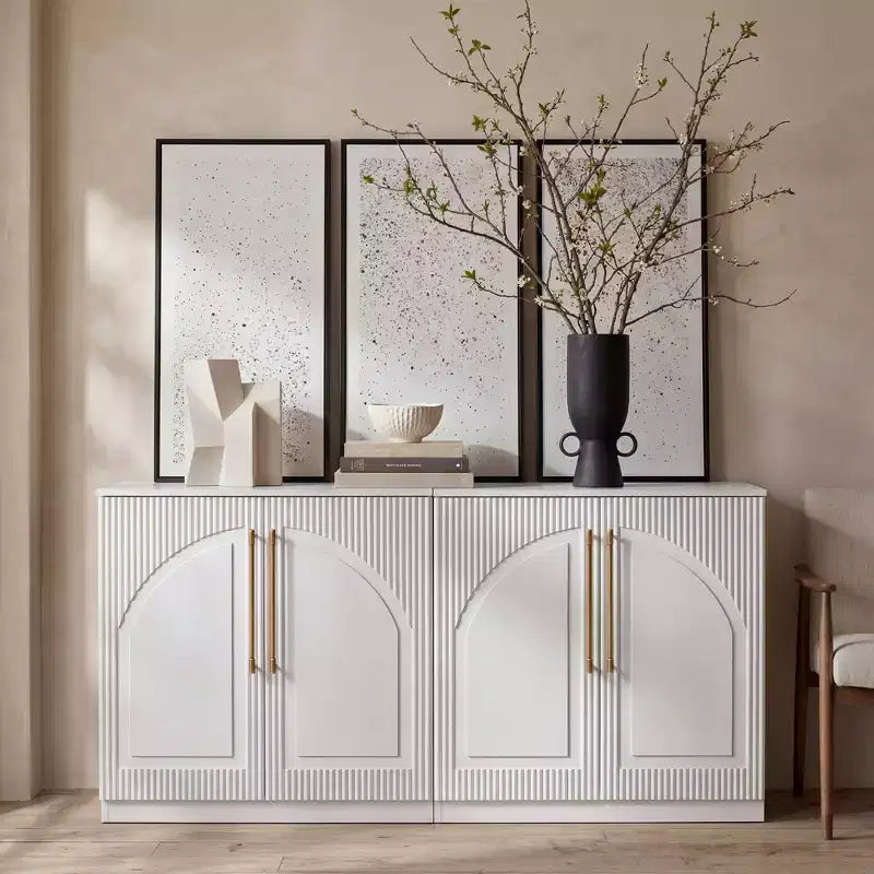 Morden Fort Buffet Bas Blanc 2 Portes, Meuble de Rangement Modulable, Console avec Portes Arquées Symétriques pour Salle à Manger, Salon