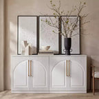 Morden Fort Buffet Bas Blanc 2 Portes, Meuble de Rangement Modulable, Console avec Portes Arquées Symétriques pour Salle à Manger, Salon