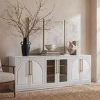Morden Fort Buffet Bas Blanc 2 Portes, Meuble de Rangement Modulable, Console avec Portes Arquées Symétriques pour Salle à Manger, Salon