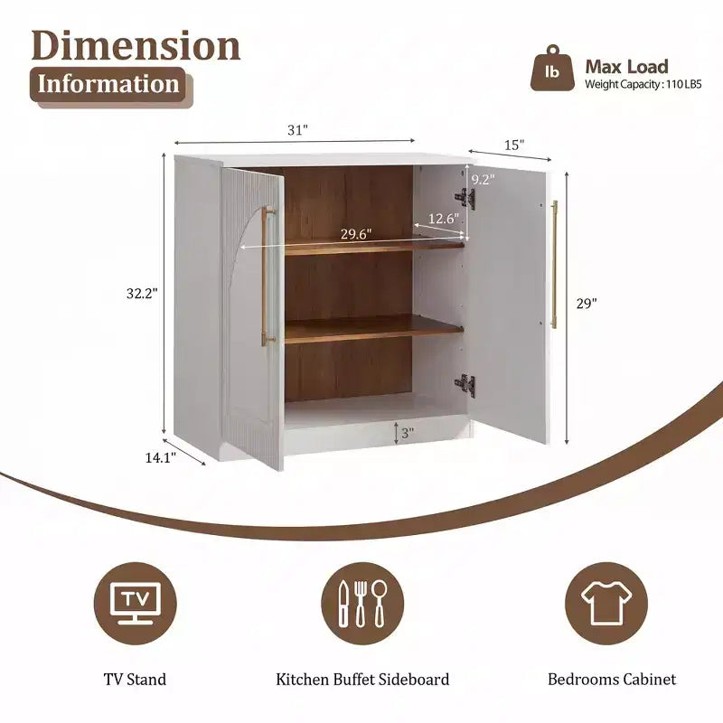 Morden Fort Buffet Bas Blanc 2 Portes, Meuble de Rangement Modulable, Console avec Portes Arquées Symétriques pour Salle à Manger, Salon