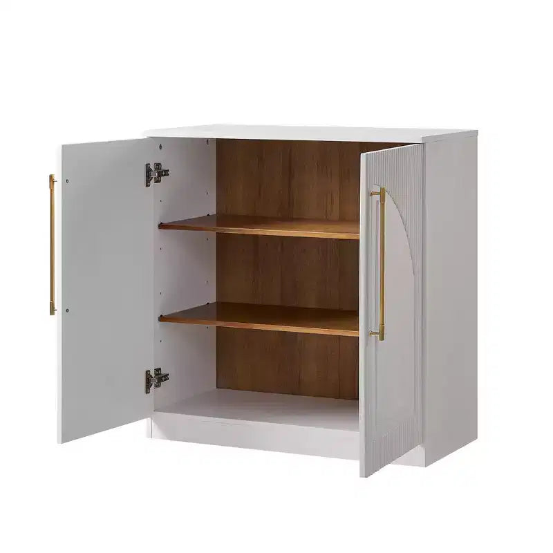 Morden Fort Buffet Bas Blanc 2 Portes, Meuble de Rangement Modulable, Console avec Portes Arquées Symétriques pour Salle à Manger, Salon