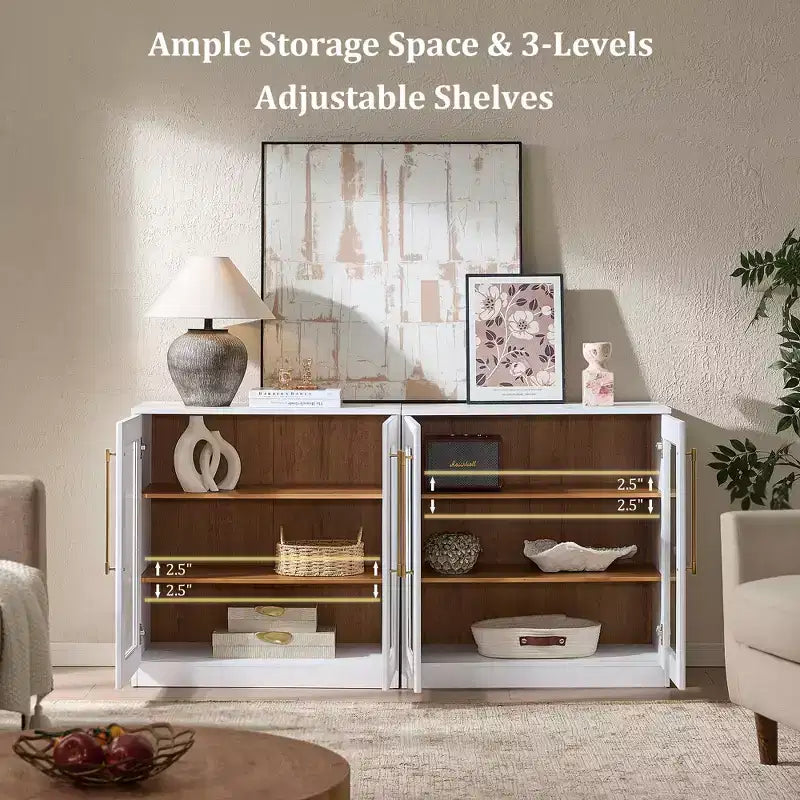 Morden Fort Buffet Bas Blanc 2 Portes, Meuble de Rangement Modulable, Console avec Portes Arquées Symétriques pour Salle à Manger, Salon