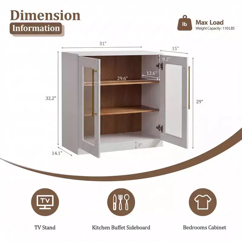 Morden Fort Buffet Bas Blanc 2 Portes, Meuble de Rangement Modulable, Console avec Portes Arquées Symétriques pour Salle à Manger, Salon