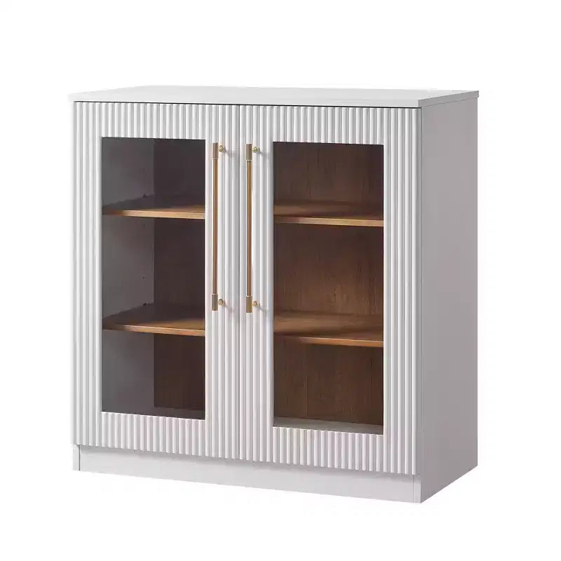 Morden Fort Buffet Bas Blanc 2 Portes, Meuble de Rangement Modulable, Console avec Portes Arquées Symétriques pour Salle à Manger, Salon