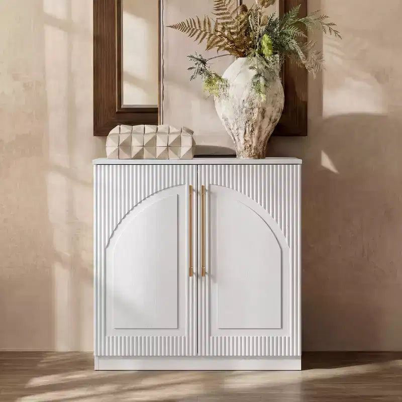 Morden Fort Buffet Bas Blanc 2 Portes, Meuble de Rangement Modulable, Console avec Portes Arquées Symétriques pour Salle à Manger, Salon