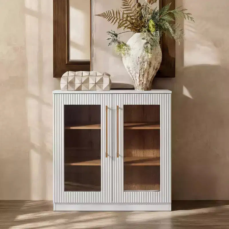 Morden Fort Buffet Bas Blanc 2 Portes, Meuble de Rangement Modulable, Console avec Portes Arquées Symétriques pour Salle à Manger, Salon