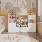 Meuble de rangement blanc pour enfants avec portes, organisateur de jouets en bois pour salle de jeux, étagère à livres et casiers de rangement pour jouets pour tout-petits