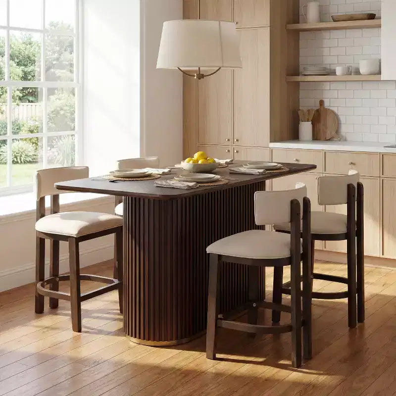 Christopher Knight Home Quini Ensemble de salle à manger moderne 5 pièces en bois avec piédestal et pieds en bois d'hévéa