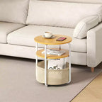 Table d'appoint ronde compacte à 3 niveaux avec sac de rangement, table d'appoint vintage de 60 cm pour salon, chambre et petits espaces