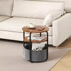 Table d'appoint ronde compacte à 3 niveaux avec sac de rangement, table d'appoint vintage de 60 cm pour salon, chambre et petits espaces