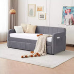 Lit de repos simple avec lit gigogne, canapé-lit en velours avec ports USB et poches latérales pour salon, chambre, chambre d'amis - ModernLuxe