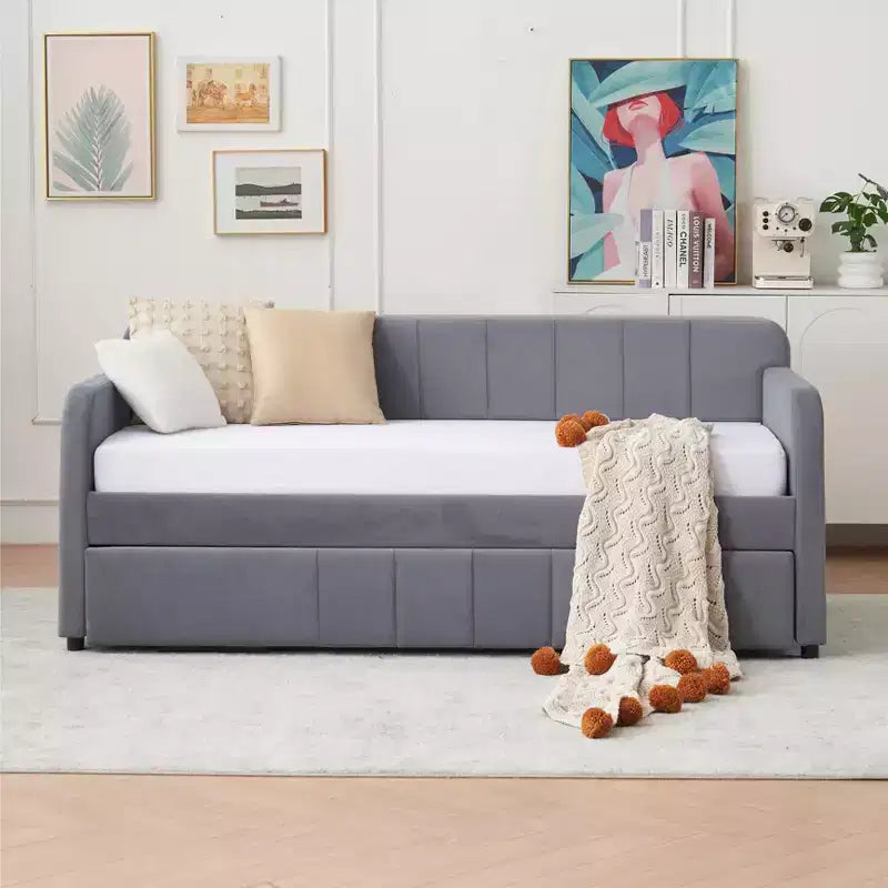 Lit de repos simple avec lit gigogne, canapé-lit en velours avec ports USB et poches latérales pour salon, chambre, chambre d'amis - ModernLuxe