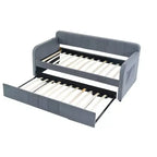 Lit de repos simple avec lit gigogne, canapé-lit en velours avec ports USB et poches latérales pour salon, chambre, chambre d'amis - ModernLuxe