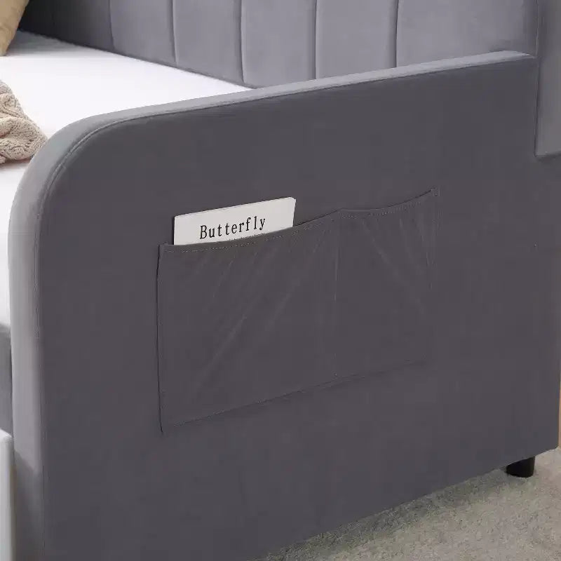 Lit de repos simple avec lit gigogne, canapé-lit en velours avec ports USB et poches latérales pour salon, chambre, chambre d'amis - ModernLuxe