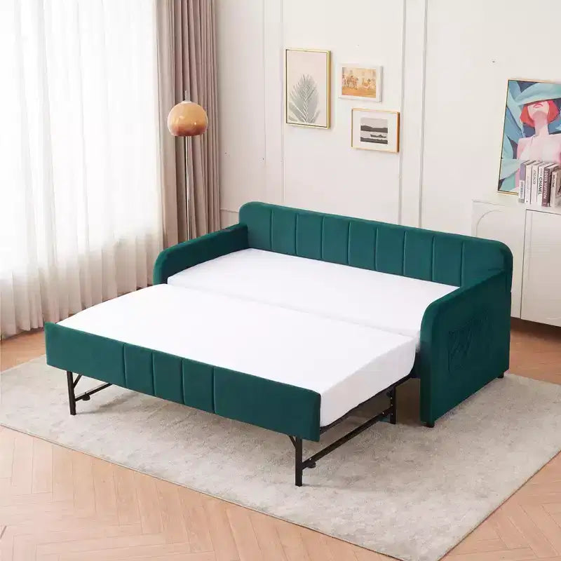 Lit de repos simple avec lit gigogne, canapé-lit en velours avec ports USB et poches latérales pour salon, chambre, chambre d'amis - ModernLuxe
