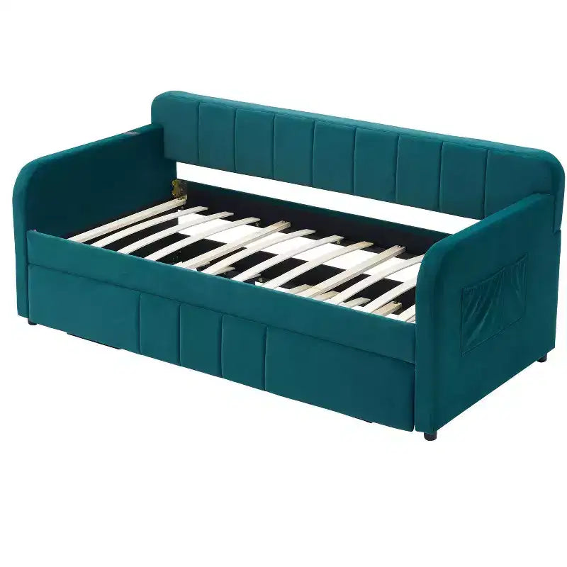 Lit de repos simple avec lit gigogne, canapé-lit en velours avec ports USB et poches latérales pour salon, chambre, chambre d'amis - ModernLuxe