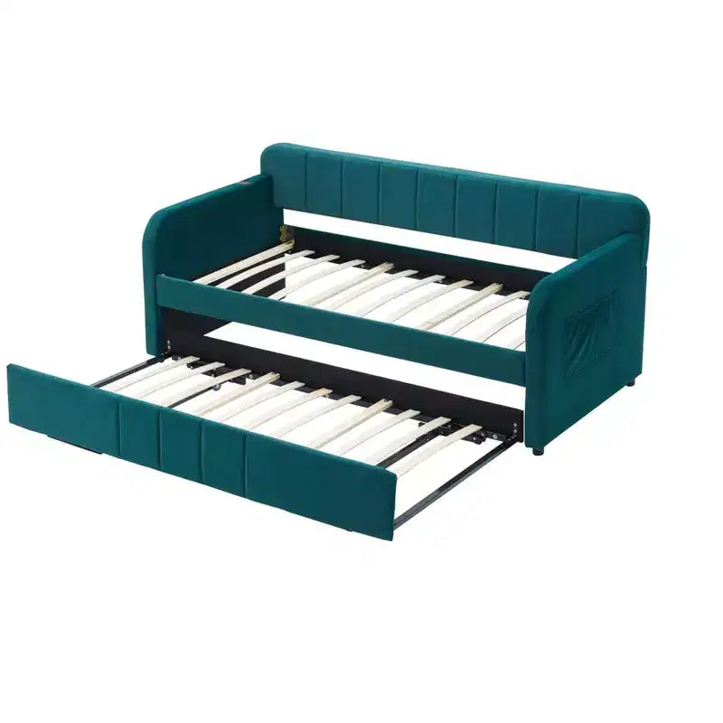 Lit de repos simple avec lit gigogne, canapé-lit en velours avec ports USB et poches latérales pour salon, chambre, chambre d'amis - ModernLuxe