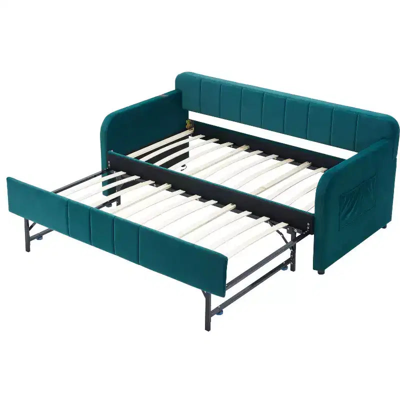 Lit de repos simple avec lit gigogne, canapé-lit en velours avec ports USB et poches latérales pour salon, chambre, chambre d'amis - ModernLuxe