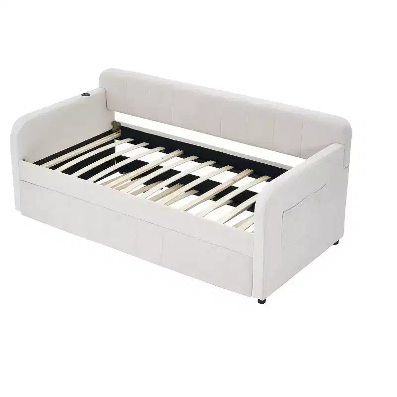 Lit de repos simple avec lit gigogne, canapé-lit en velours avec ports USB et poches latérales pour salon, chambre, chambre d'amis - ModernLuxe