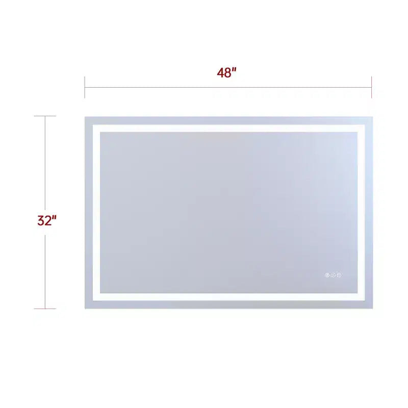 Miroir de salle de bain mural SUMERAIN 48x32 incassable, antibuée, avec éclairage LED intelligent ETL