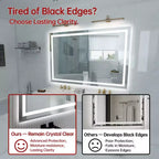 Miroir de salle de bain mural SUMERAIN 48x32 incassable, antibuée, avec éclairage LED intelligent ETL