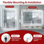 Miroir de salle de bain mural SUMERAIN 48x32 incassable, antibuée, avec éclairage LED intelligent ETL