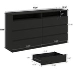 Commode double à 6 tiroirs Dyonery avec lumières DEL, grand coffre de rangement avec étagères ouvertes, blanche